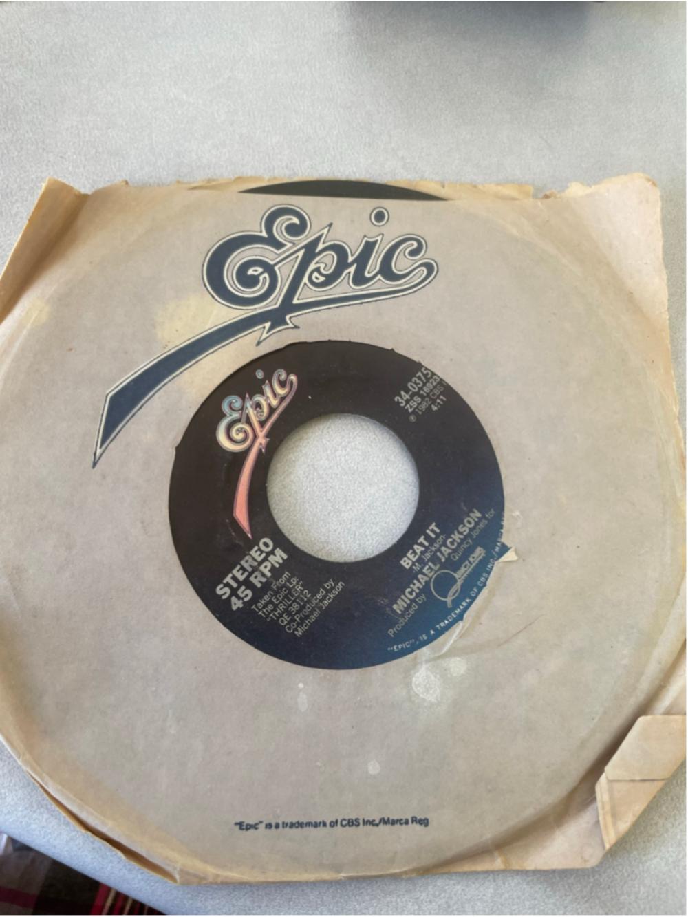 Michael Jackson Epic Vinyl Record Beat It Get On The Floor 45 RPM Black White